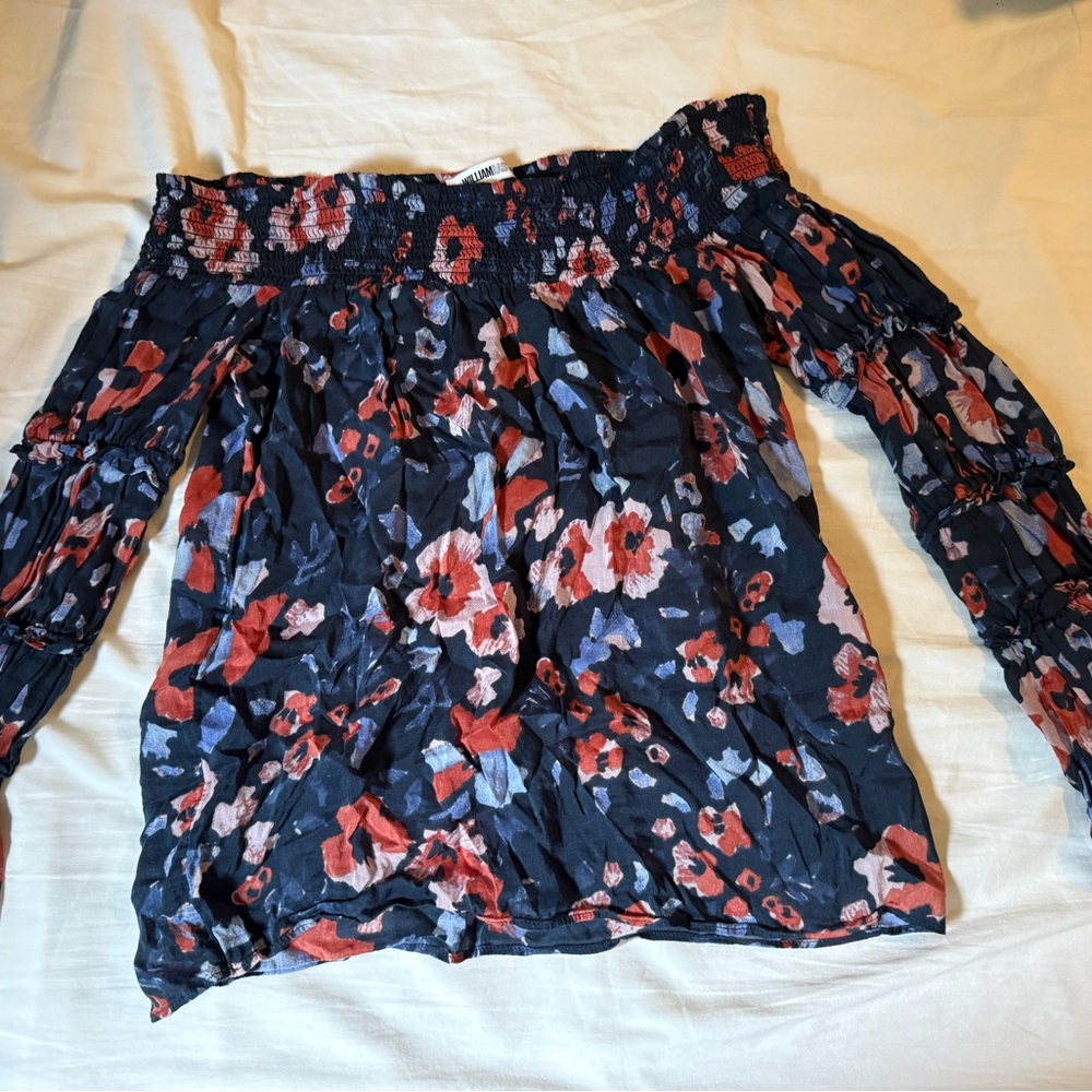 William Rast Floral Off-Shoulder Blouse - Navy and Red